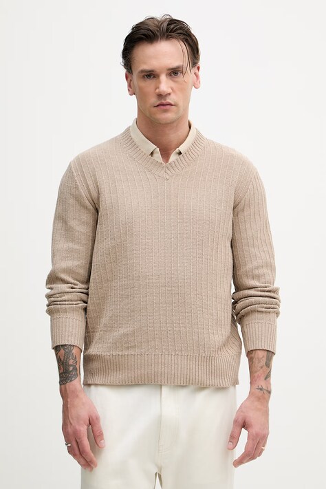 Sisley pánsky sveter s bavlnou béžový 1WBXS400M