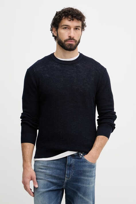 United Colors of Benetton sveter pánsky s prímesou ľanu tmavomodrý 1DC3U10BK