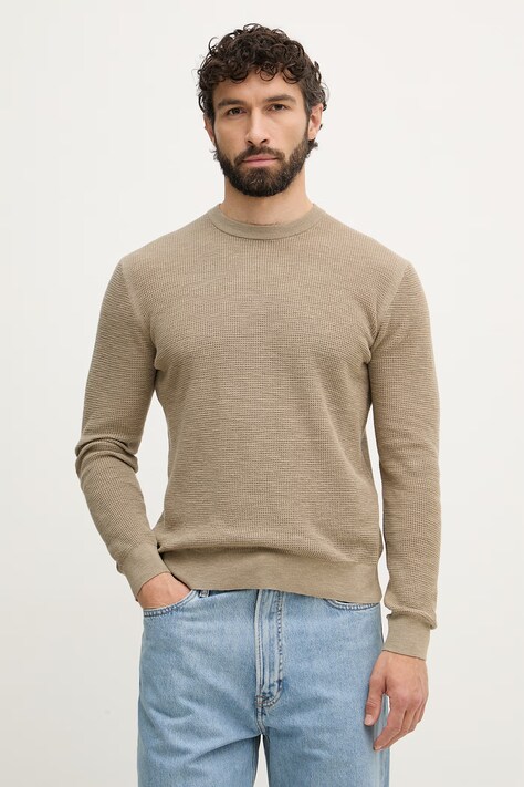 United Colors of Benetton sweter męski z dodatkiem lnu zielony 1DC3U10BK