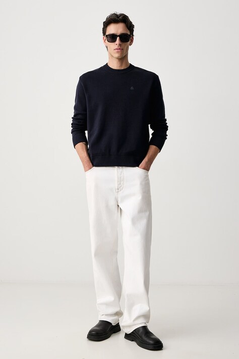 United Colors of Benetton Pulover pentru bărbați din bumbac bleumarin 1UAEU10B6