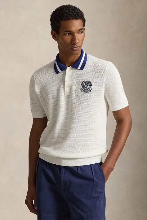 Polo Ralph Lauren sweter z krótkim rękawem męski bawełniany biały 710B16072