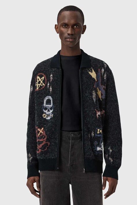 AllSaints kardigan z dodatkiem wełny MELLER męski kolor czarny M010KE