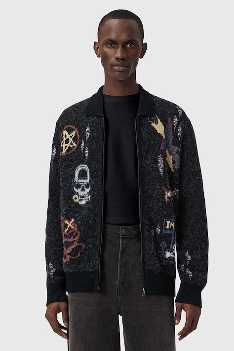 Ζακέτα με προσθήκη μαλλιού AllSaints MELLER χρώμα: μαύρο, M010KE