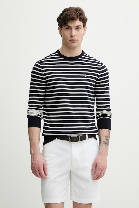Tommy Hilfiger pulover bărbătesc din bumbac bleumarin MW0MW39999
