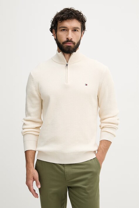 Tommy Hilfiger svetr pánský bavlněný béžový MW0MW42916