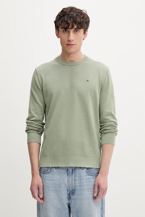 Tommy Jeans svetr pánský bavlněný zelený DM0DM22853