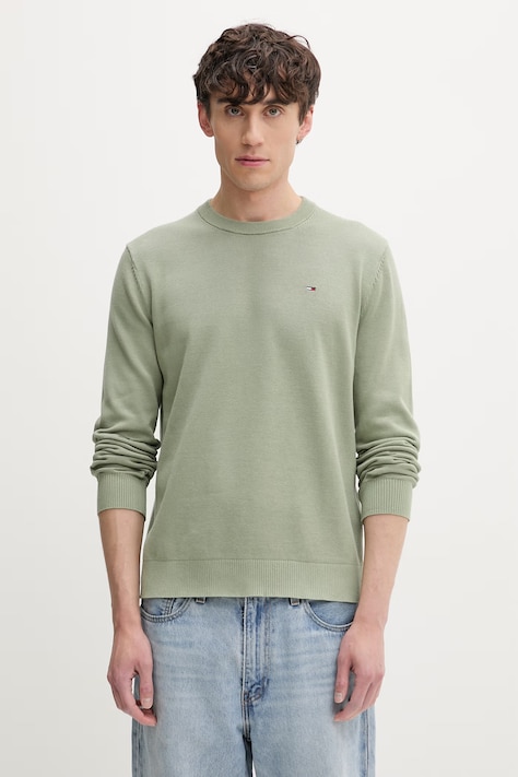 Tommy Jeans svetr pánský bavlněný zelený DM0DM22853