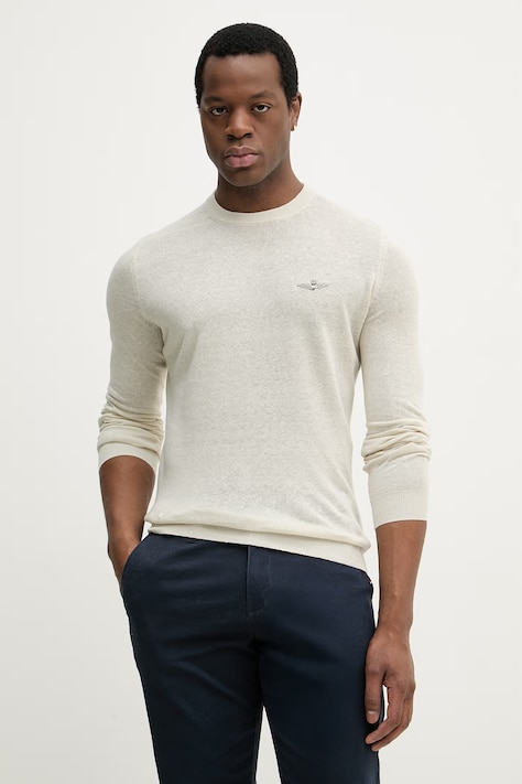 Aeronautica Militare sweter lniany męski kolor beżowy lekki MA1623UL00935
