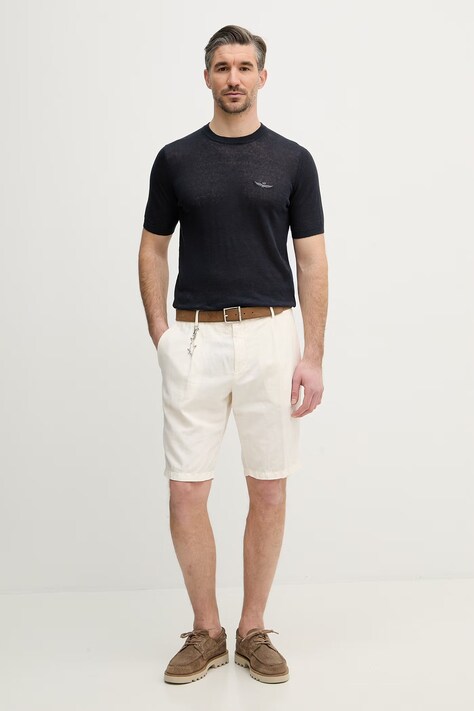 Aeronautica Militare t-shirt lniany męski kolor granatowy gładki MA1624UL00935