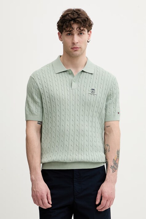 Tommy Hilfiger polo swetrowe męskie bawełniane zielone MW0MW42788