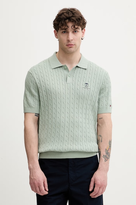 Tommy Hilfiger polo swetrowe męskie bawełniane zielone MW0MW42788