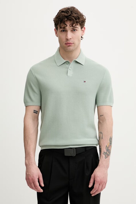 Tommy Hilfiger polo swetrowe męskie bawełniane zielone MW0MW42795