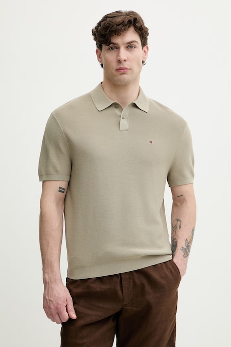 Tommy Hilfiger polo swetrowe męskie bawełniane zielone MW0MW42795