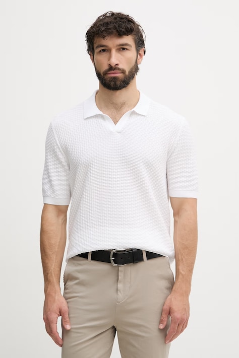 BOSS polo tričko pánske bavlnené Natalo biele 50561613