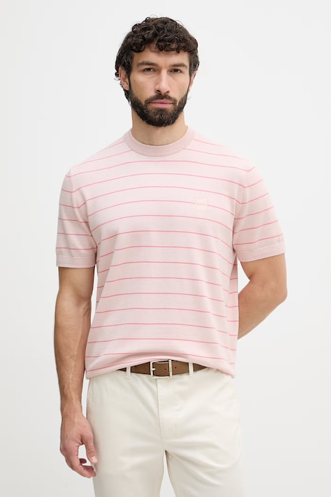 BOSS Orange sweter męski z bawełną różowy 50561004