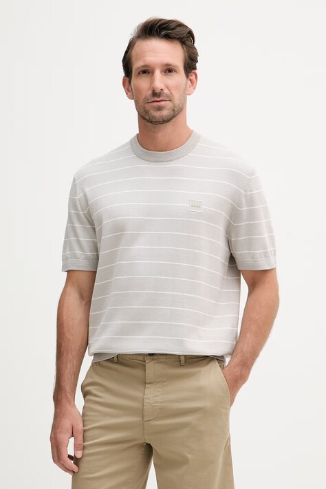 BOSS Orange футболка-светр чоловіча з бавовною сіра 50561004