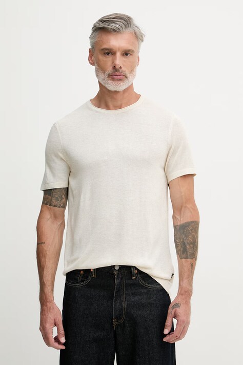 Joop! T-shirt swetrowy męski z dodatkiem lnu beżowy 30102613