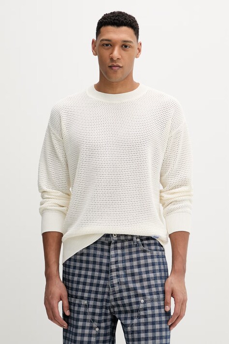 Hugo Blue sweter bawełniany Sanjou męski kolor beżowy 50557338