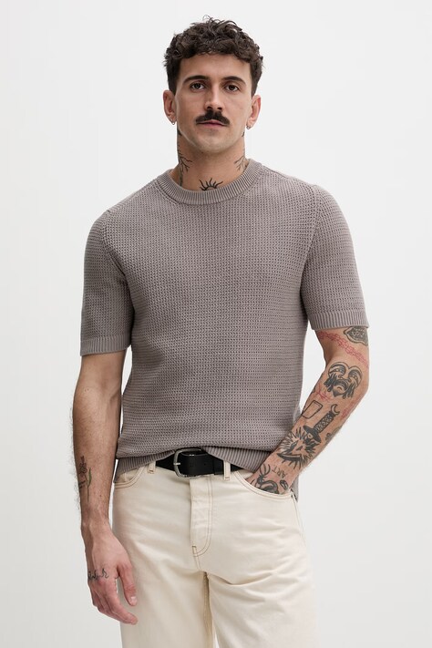 HUGO sweter męski bawełniany Saffon beżowy 50557350