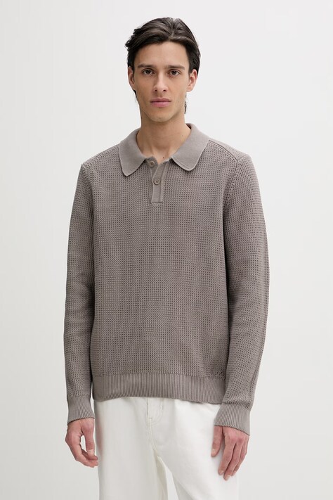 HUGO sweter bawełniany Saffowl męski kolor beżowy 50557352