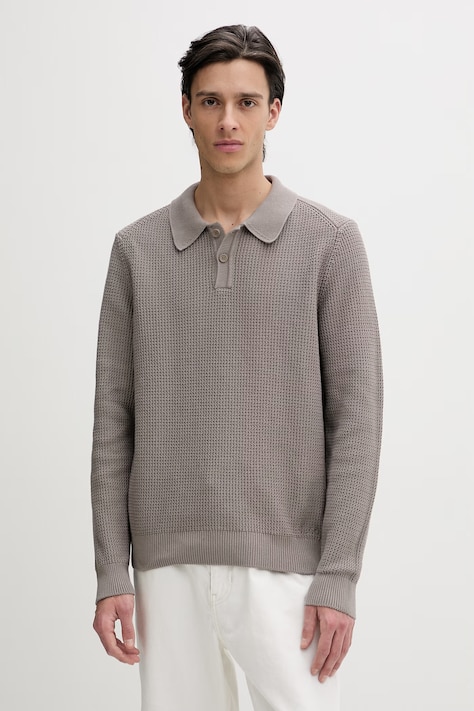 HUGO sweter bawełniany Saffowl męski kolor beżowy 50557352