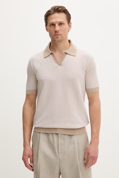 HUGO pulover za muškarce s lanom Seeroy bež 50557361