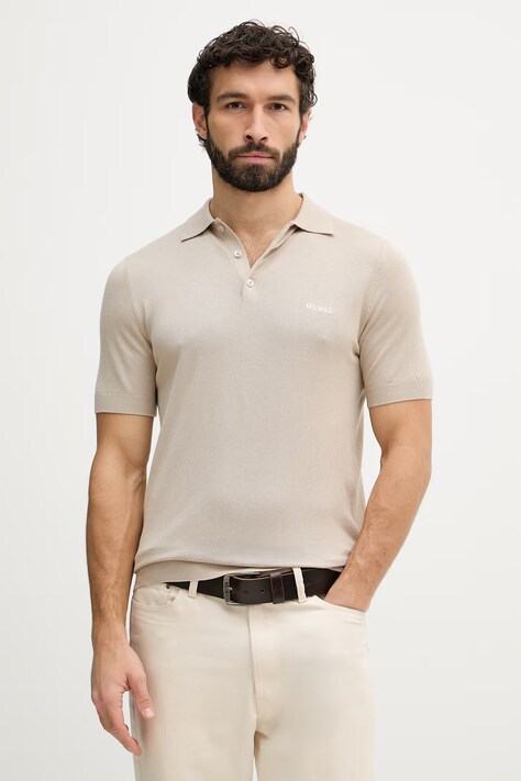 Guess sveter pánsky s prímesou hodvábu béžový M6GR04 Z0557