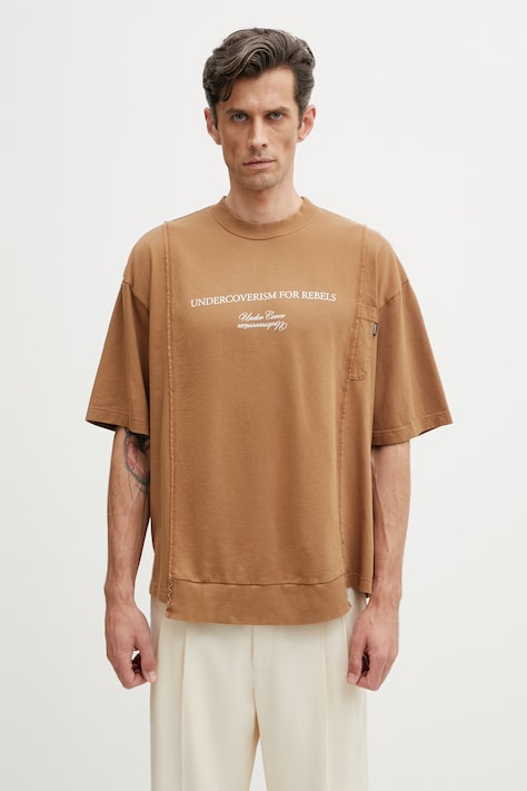 Undercover PULLOVER T-shirt męski bawełniany brązowy UP1F4804
