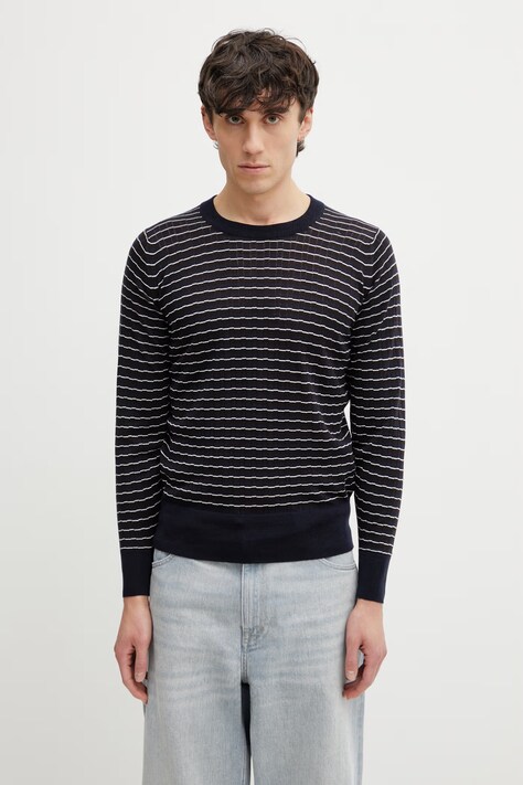 Wales Bonner Ashby sweter wełniany męski granatowy US26KNS4883.WO04.589