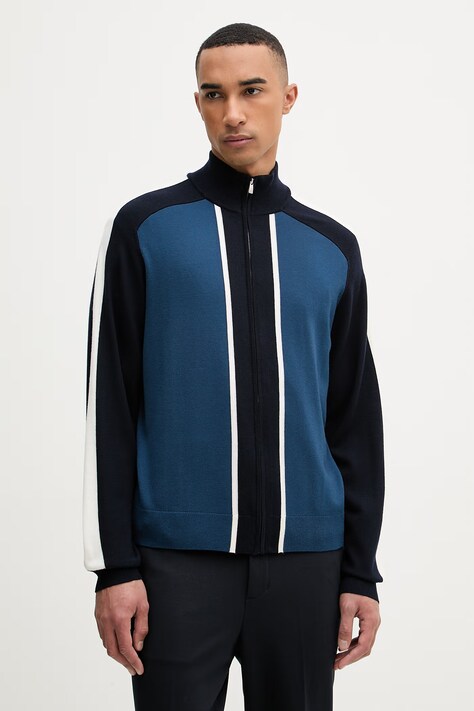 From Future sweter rozpinany męski wełniany niebieski MPG03633