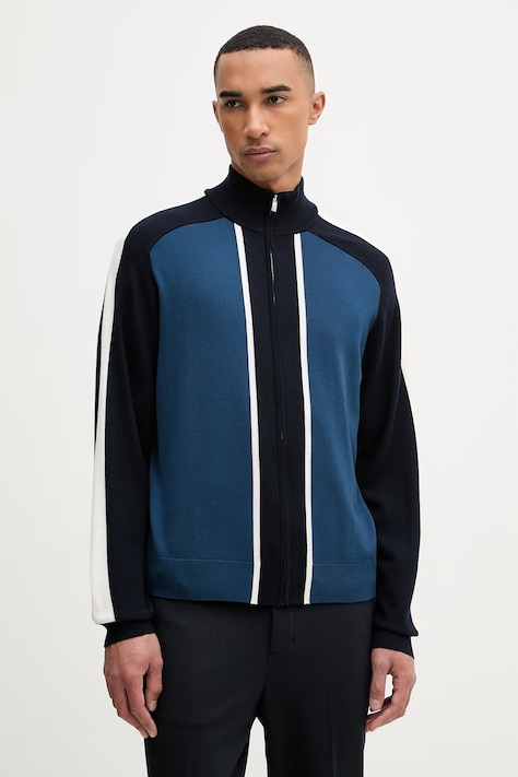 From Future sweter rozpinany męski wełniany niebieski MPG03633