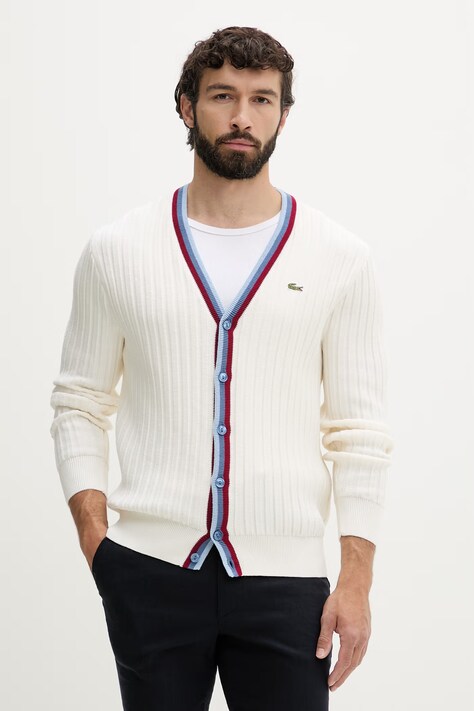 Lacoste kardigan męski z wełną beżowy AH1032