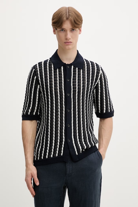 Rag & Bone sweter z krótkim rękawem męski bawełniany granatowy RH3726S6MCO