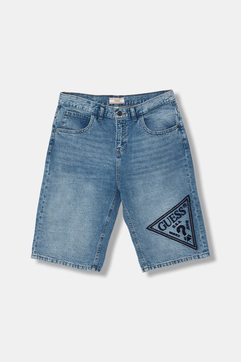 Guess szorty dziecięce z lnem niebieskie high waist L6GD18 D41E0