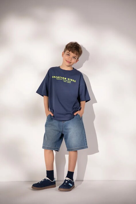 Coccodrillo szorty dziecięce z bawełną niebieskie high waist COLLECTION JEANS BOY