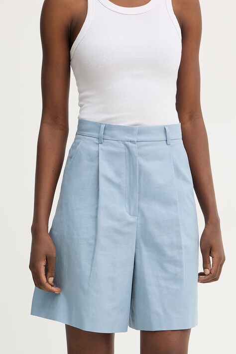 Weekend Max Mara szorty z dodatkiem lnu ECUBA damskie kolor niebieski gładkie high waist 2615141022600