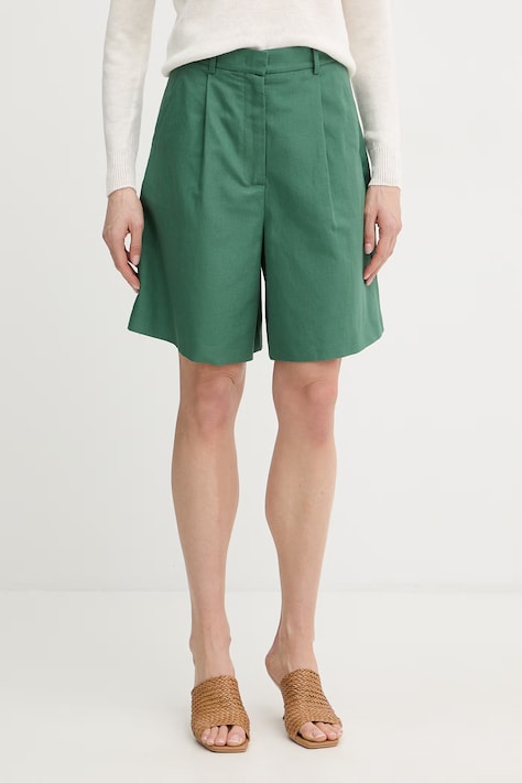 Weekend Max Mara pantaloni scurți cu in ECUBA culoarea verde, uni, high waist, 2615141022600