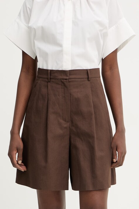 Weekend Max Mara szorty z dodatkiem lnu ECUBA damskie kolor brązowy gładkie high waist 2615141022600