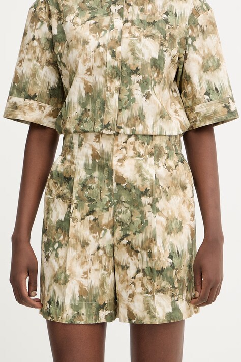 MM by Max Mara szorty bawełniane PANTEON damskie kolor zielony wzorzyste high waist 2616141028600