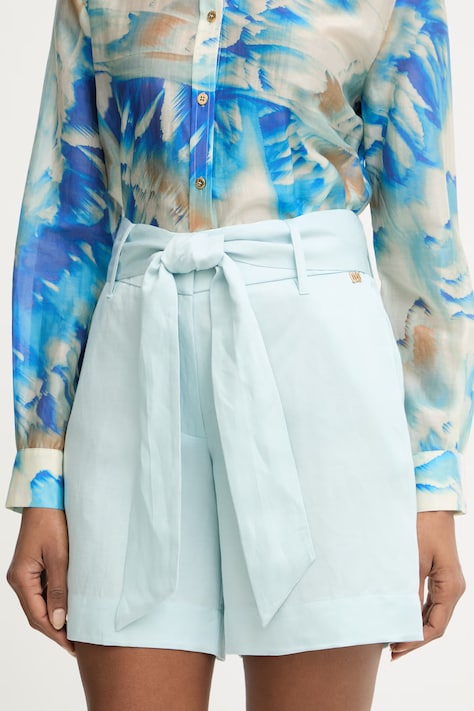 Marciano by Guess szorty eleganckie damskie z dodatkiem lnu JANE turkusowe high waist