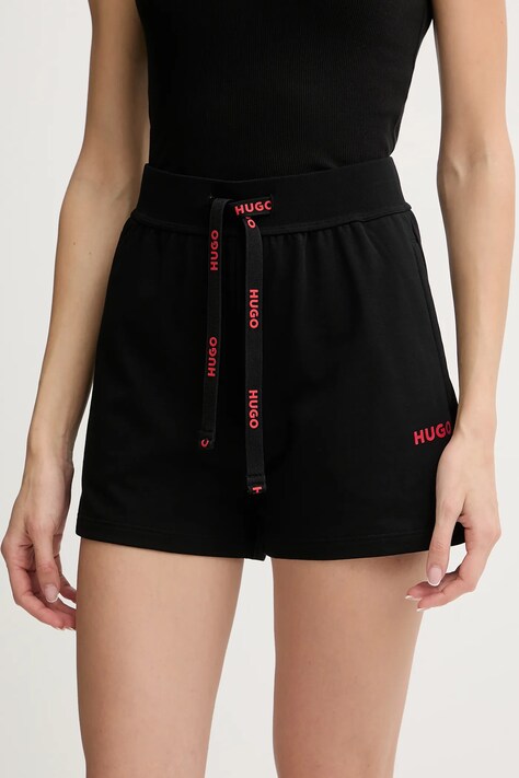 HUGO szorty lounge HUGO ID_SHORT PANT damskie kolor czarny z nadrukiem high waist 50556339