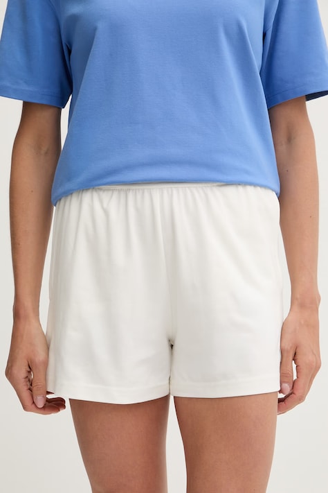 HUGO szorty damskie z bawełną SIGNATURE_SHORT białe high waist 50556815