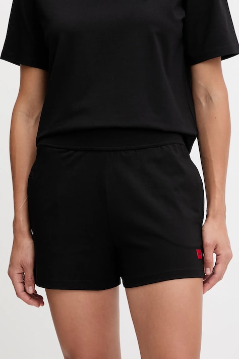 HUGO szorty lounge damskie kolor czarny gładkie high waist 50556815