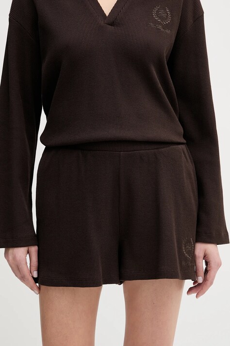 Karl Lagerfeld szorty bawełniane HOTEL KARL damskie kolor brązowy gładkie medium waist B1W44008