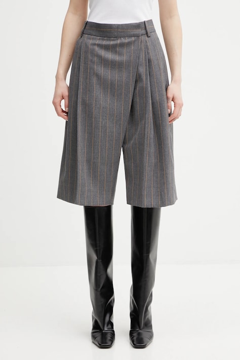 GANNI szorty z domieszką wełny damskie kolor szary wzorzyste high waist A1110013