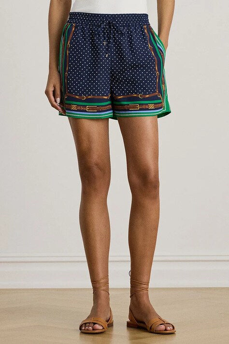 Lauren Ralph Lauren szorty damskie kolor niebieski wzorzyste high waist 200B20822