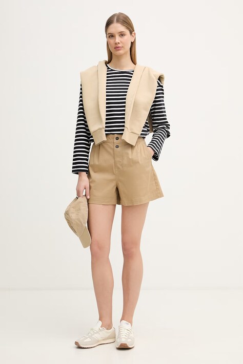 Columbia szorty damskie bawełniane z elastanem Acker Rock beżowe high waist 2157091