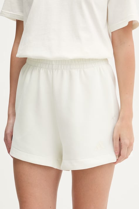 adidas szorty damskie kolor beżowy z nadrukiem high waist JV9876