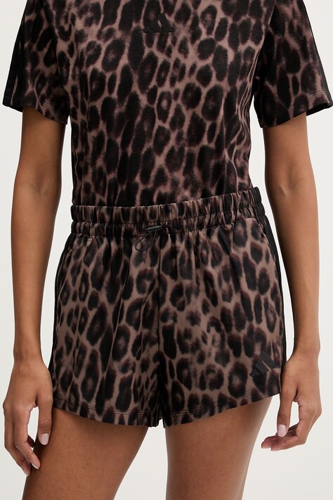 adidas szorty Essentials damskie kolor brązowy wzorzyste high waist JZ0199