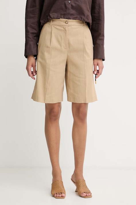 Pinko bermudy damskie z lnem beżowe super high waist 106594 A34I